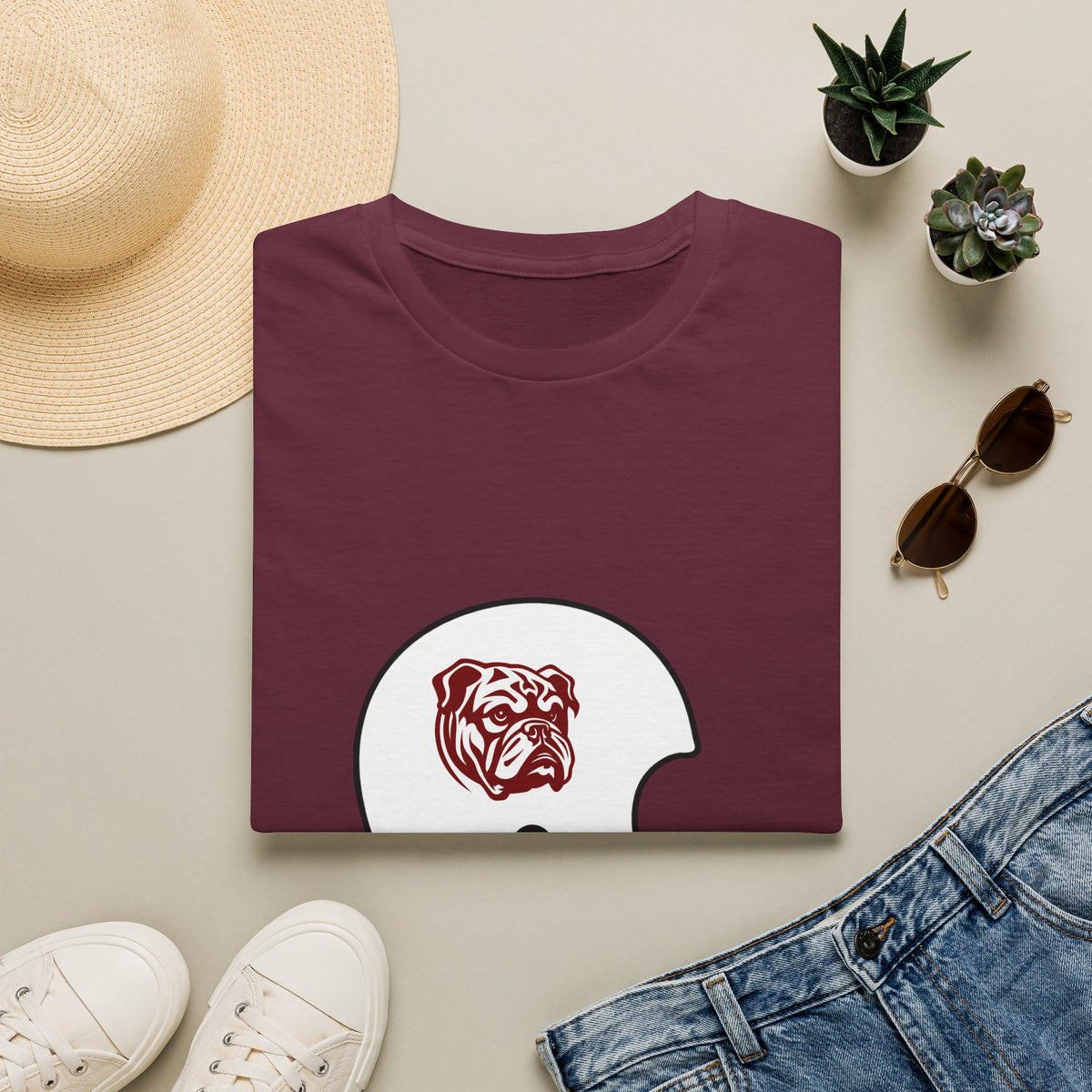 Maroon & White Vintage Helmet- Bulldog White