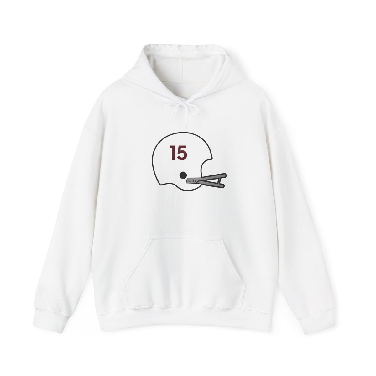 Maroon & White #15 Football Hoodie — College Team Fan Pullover