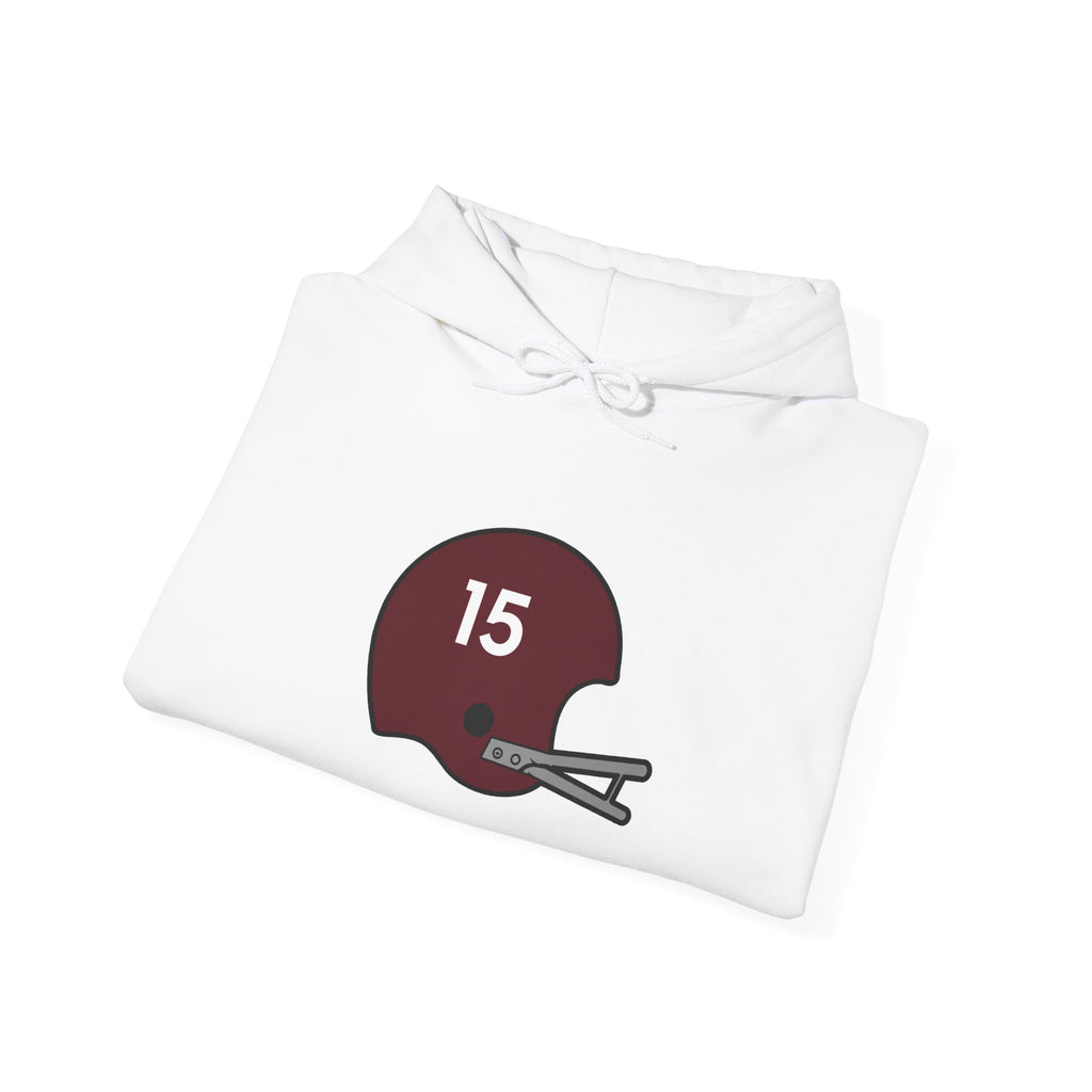 Maroon & White #15 Football Hoodie — College Team Fan Pullover