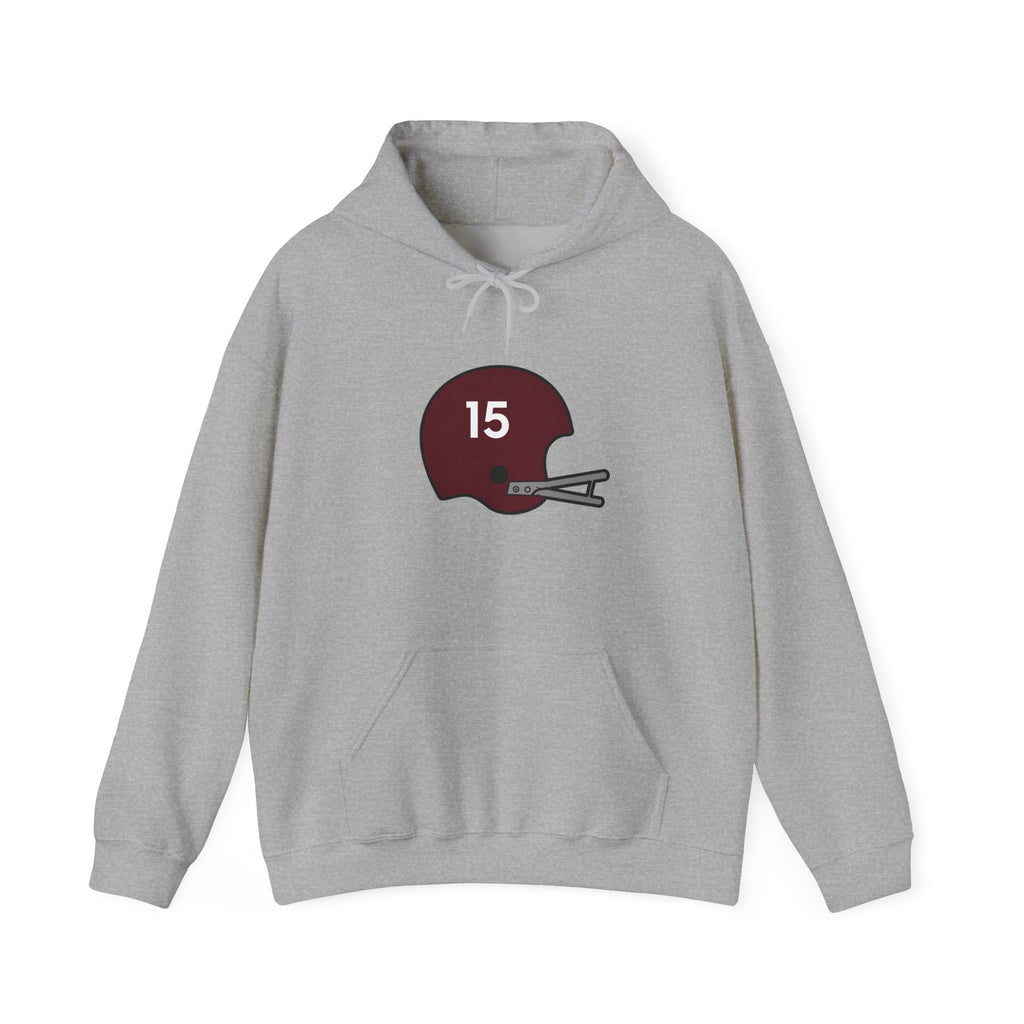 Maroon & White #15 Football Hoodie — College Team Fan Pullover