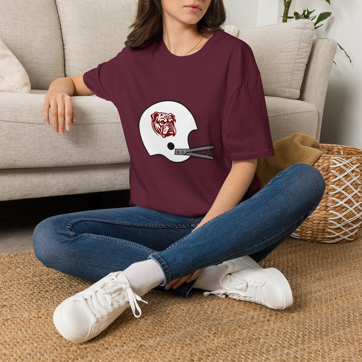 Maroon & White Vintage Helmet- Bulldog White