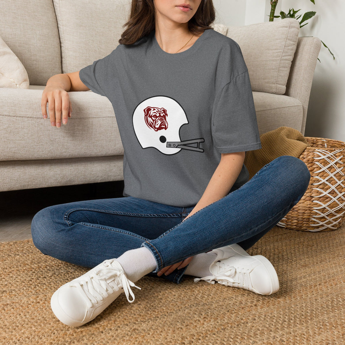 Maroon & White Vintage Helmet- Bulldog White