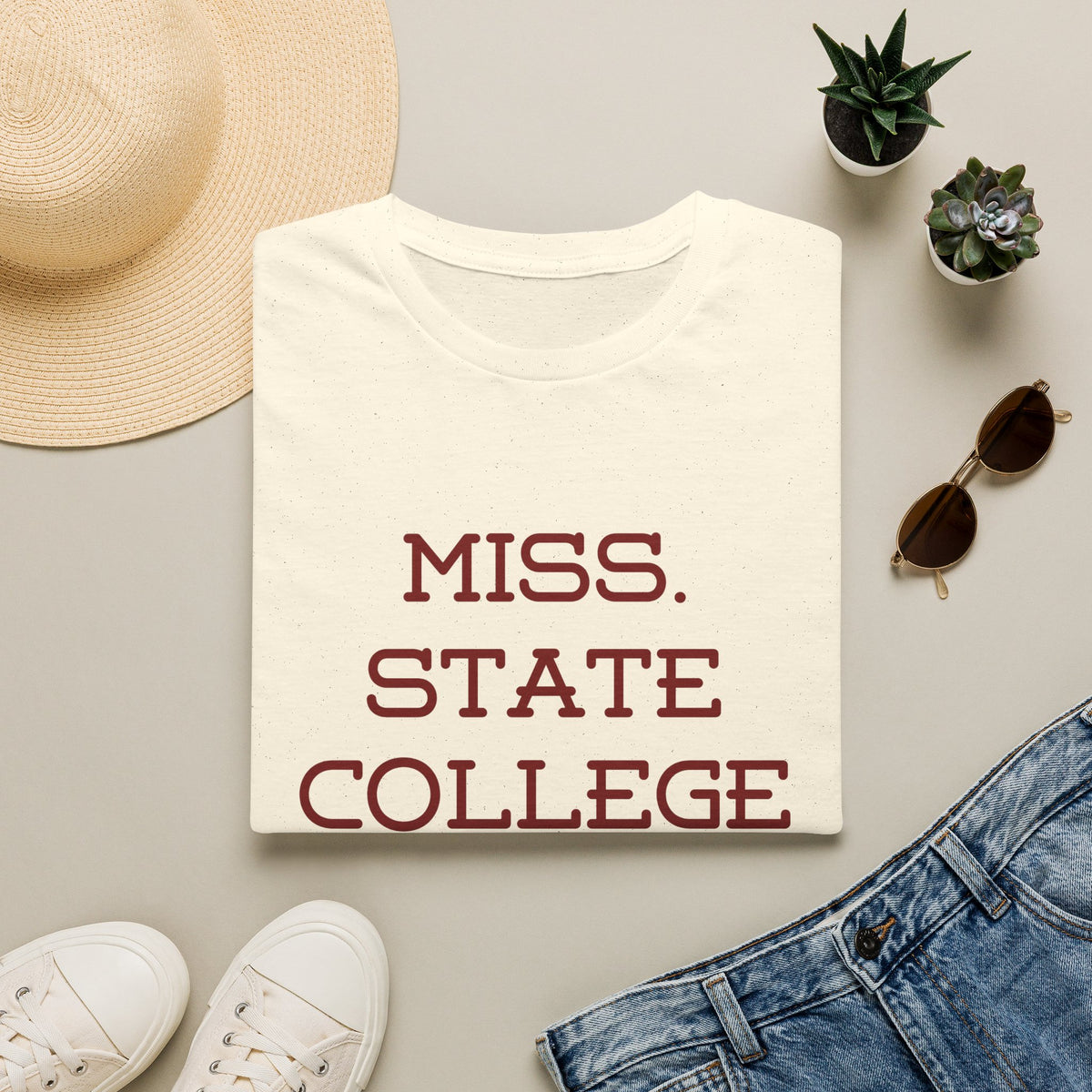 Maroon & White- Miss. State College Maroons T-Shirt