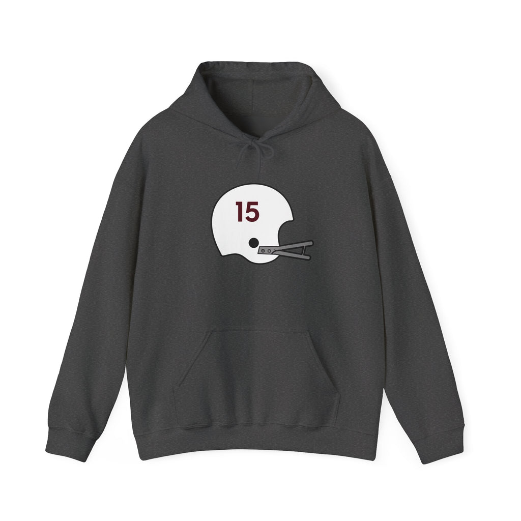 Maroon & White #15 Football Hoodie — College Team Fan Pullover