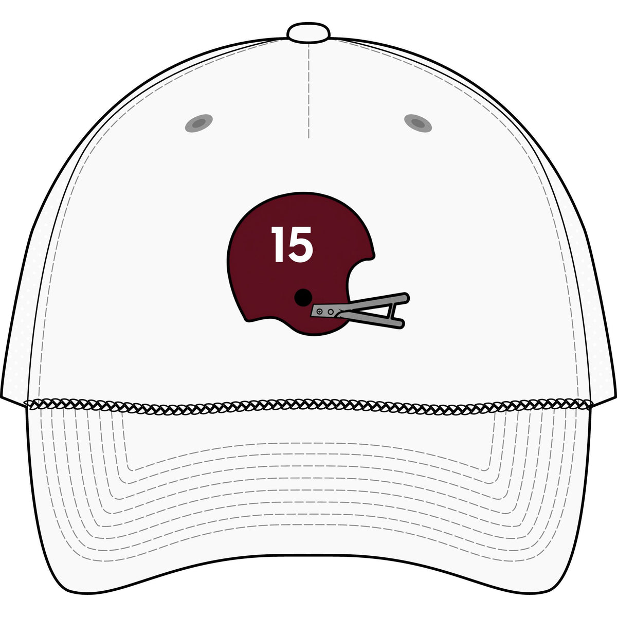 Maroon & White #15 Helmet- Five-Panel Trucker Rope Cap