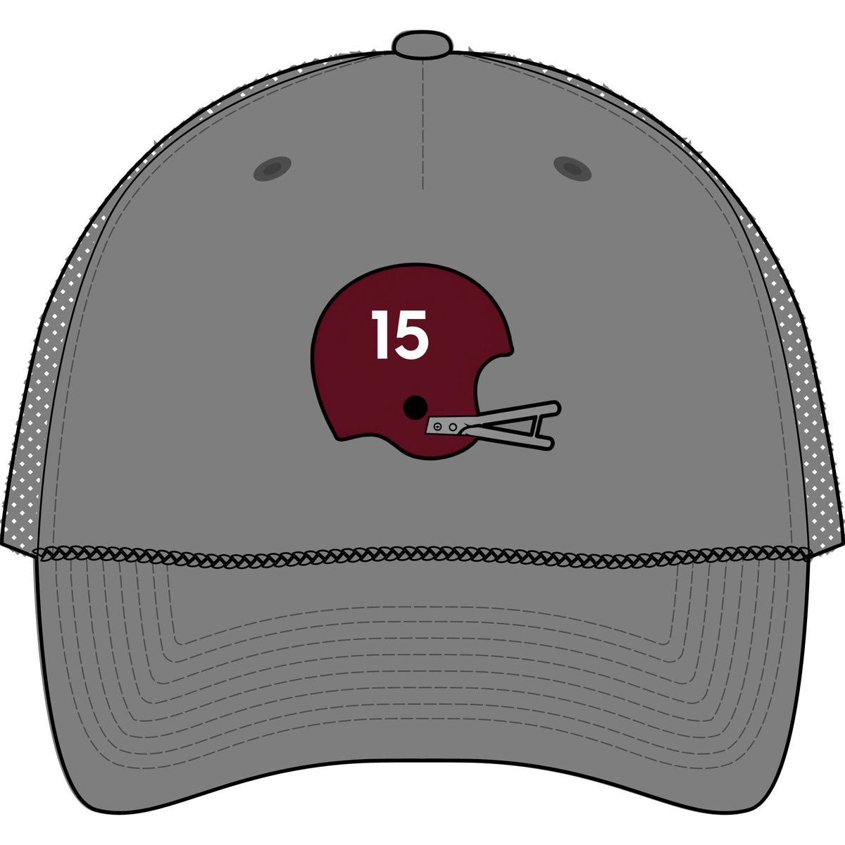 Maroon & White #15 Helmet- Five-Panel Trucker Rope Cap