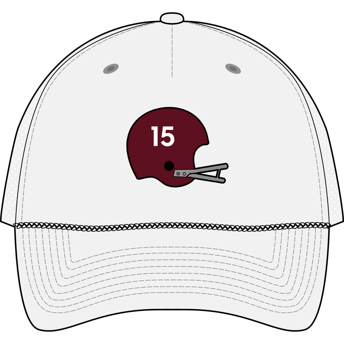 Maroon & White #15 Helmet- Five-Panel Trucker Rope Cap