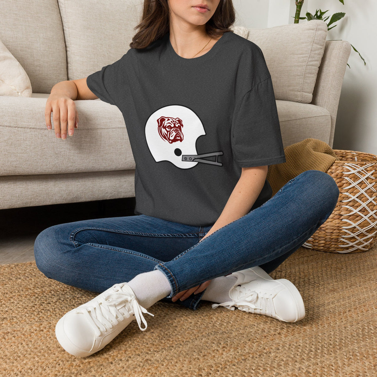 Maroon & White Vintage Helmet- Bulldog White