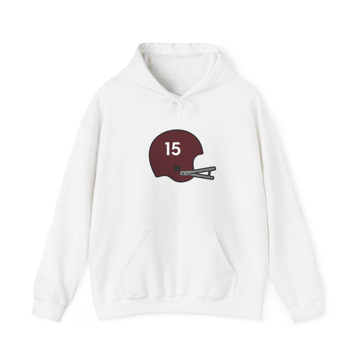 Maroon & White #15 Football Hoodie — College Team Fan Pullover