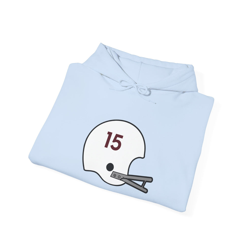 Maroon & White #15 Football Hoodie — College Team Fan Pullover