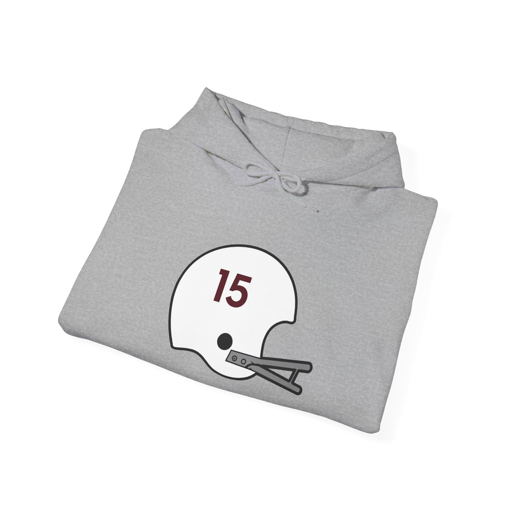Maroon & White #15 Football Hoodie — College Team Fan Pullover