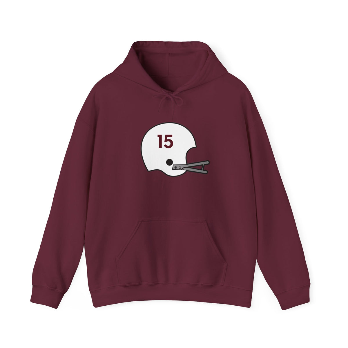Maroon & White #15 Football Hoodie — College Team Fan Pullover