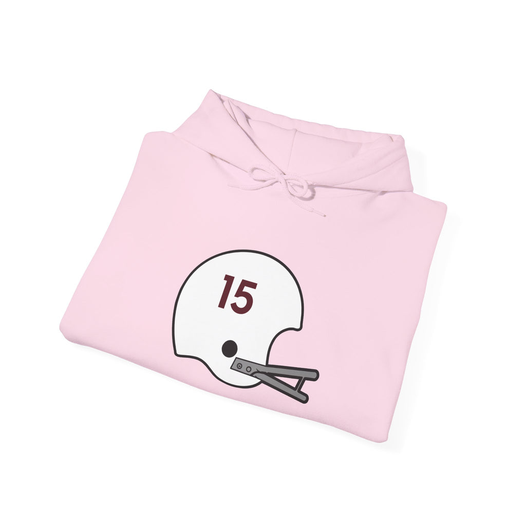 Maroon & White #15 Football Hoodie — College Team Fan Pullover