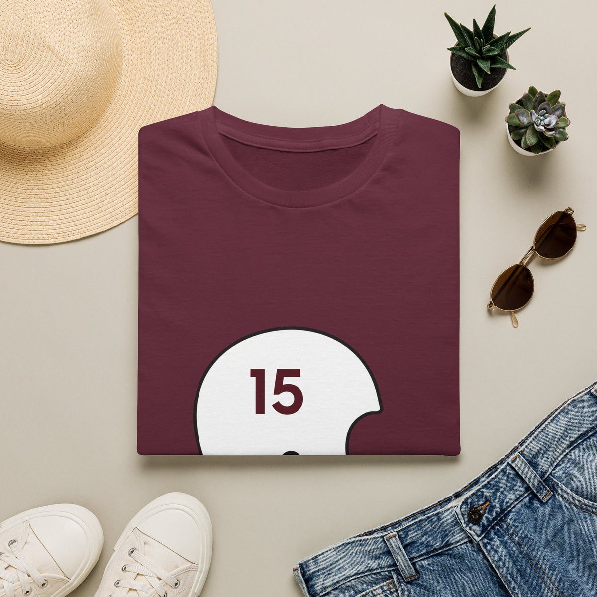 Maroon & White #15 Vintage Helmet- White